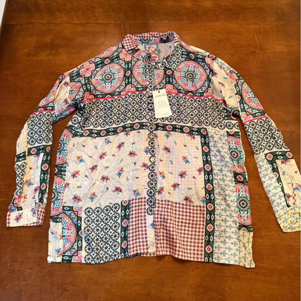Johnny Was Multicolor Geometric Shirt
